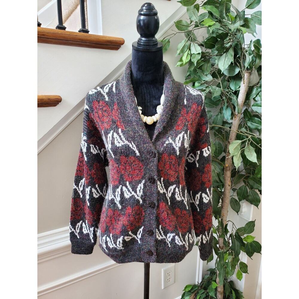 VTG‎ Luxury Multicolor Acrylic Long Sleeve Button Front Knit Cardigan Sweater L